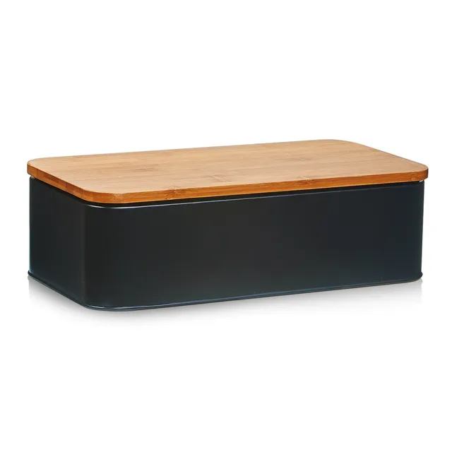 zeller-present-k-che-brotkasten-metall-matt-schwarz-bambusdeckel image 1