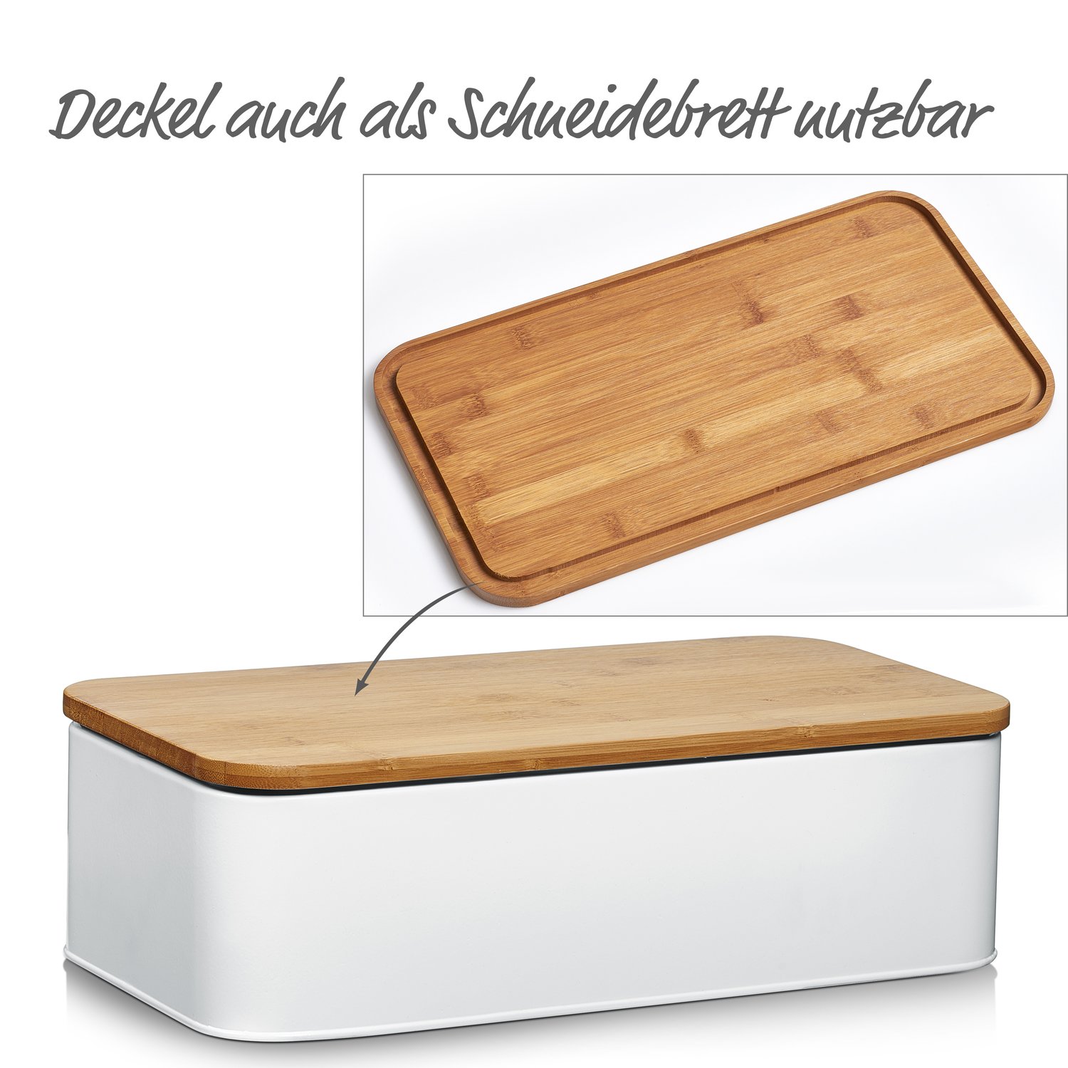 zeller-present-k-che-brotkasten-metall-bambusdeckel-matt-wei image 2