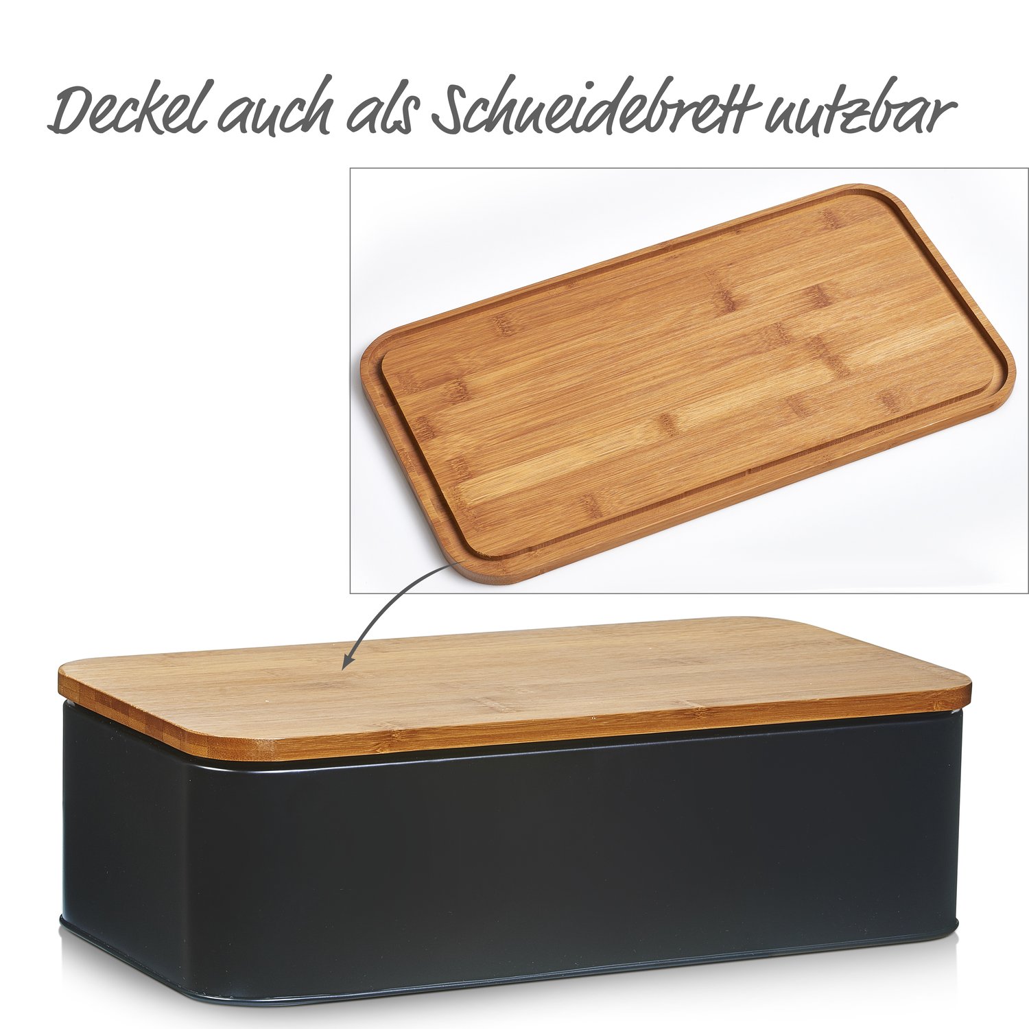 zeller-present-k-che-brotkasten-metall-matt-schwarz-bambusdeckel image 4