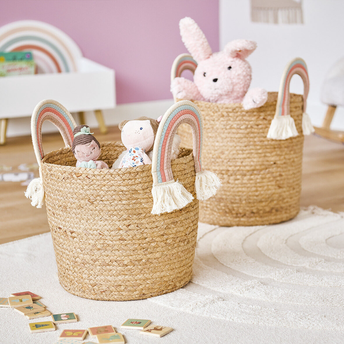zeller-present-kids-aufbewahrungskorb-rainbow-seegras-mit-griffen image 7