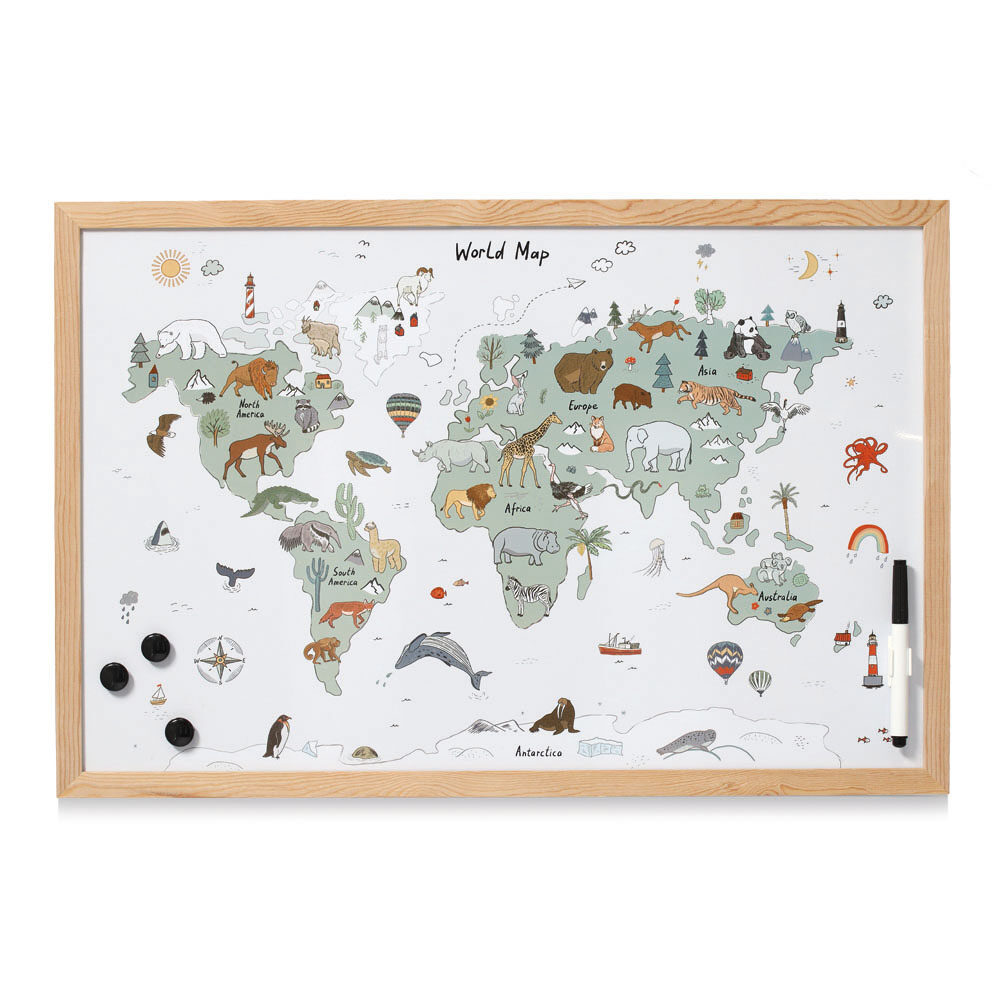 zeller-present-office-magnet-schreibtafel-weltkarte-metall-kiefer image 1