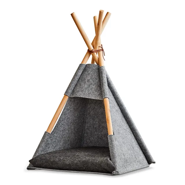 zeller-present-home-living-tipi-katzenzelt-filz-holz-grau image 1