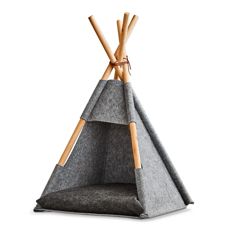 zeller-present-home-living-tipi-katzenzelt-filz-holz-grau image 1