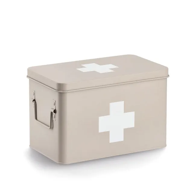 zeller-present-medizinbox-metall-beige-tablettenbox-mit-deckel image 1