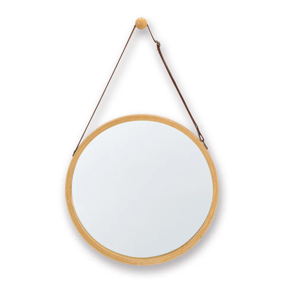 zeller-home-living-wandspiegel-rund-bambus-gurt image 1