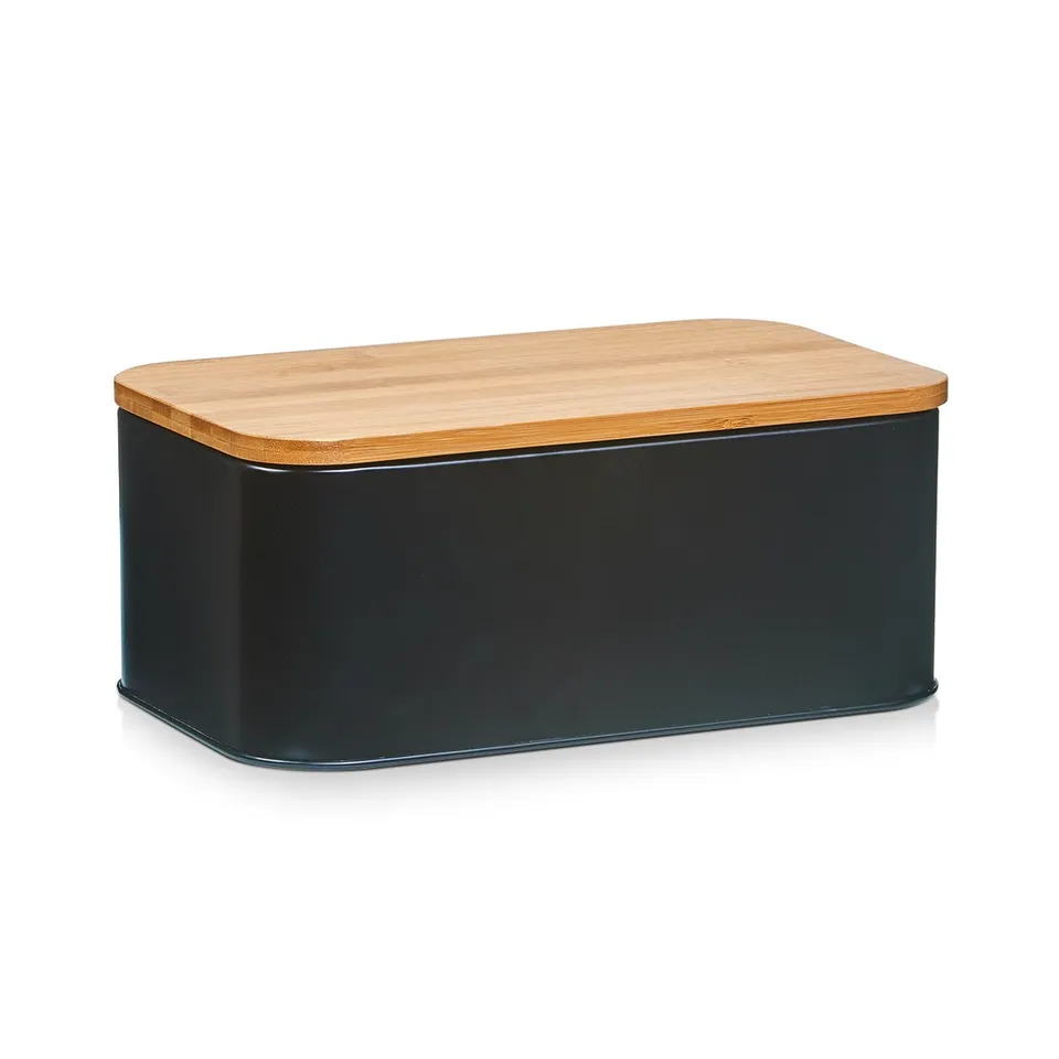 zeller-present-brotkasten-bambusdeckel-metall-schwarz image 1