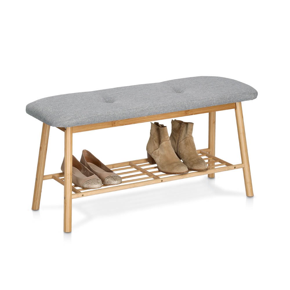zeller-present-home-living-schuhbank-mit-ablage-bambus-leinen-grau image 2