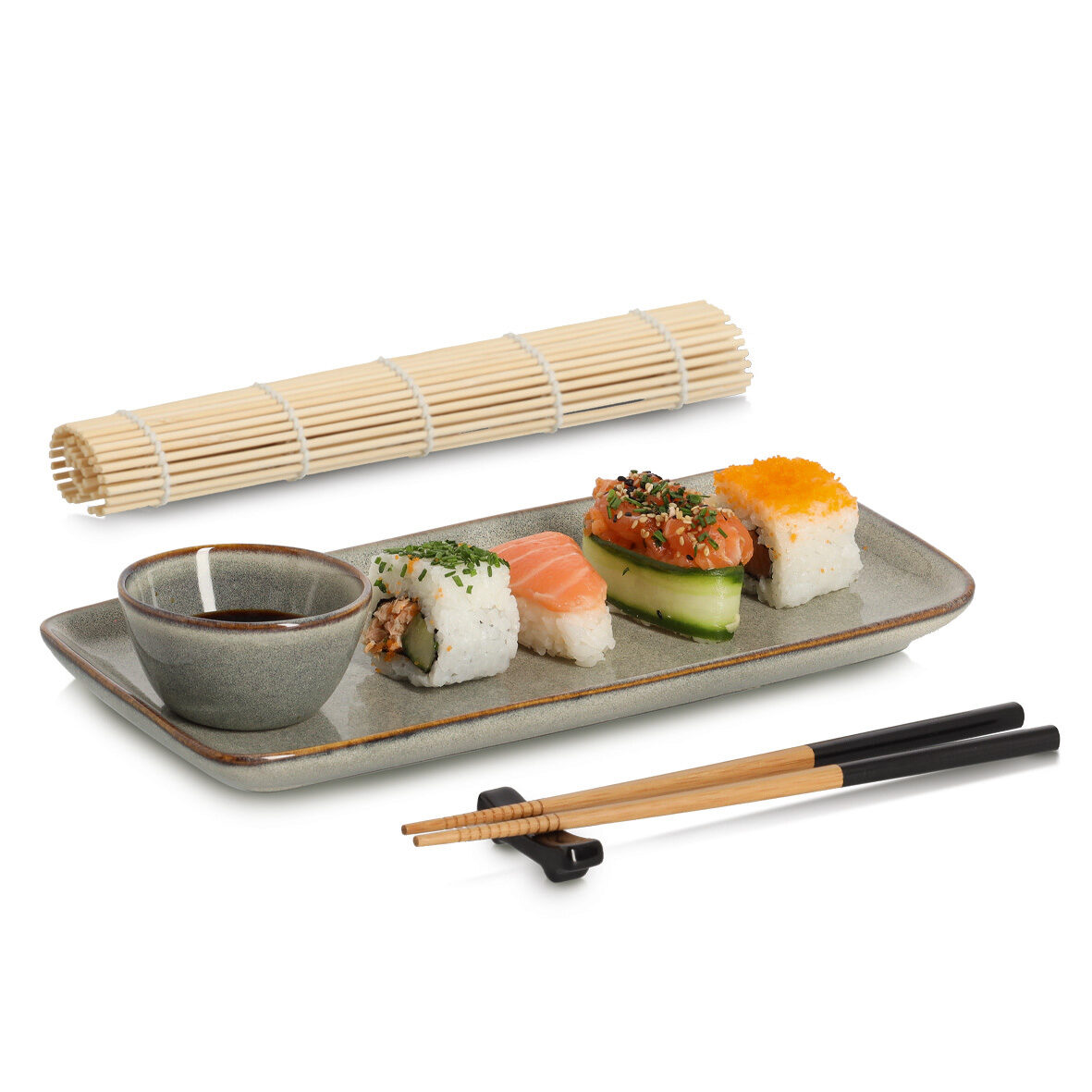 zeller-home-living-sushi-set-5-tlg-steingut-bambus image 3