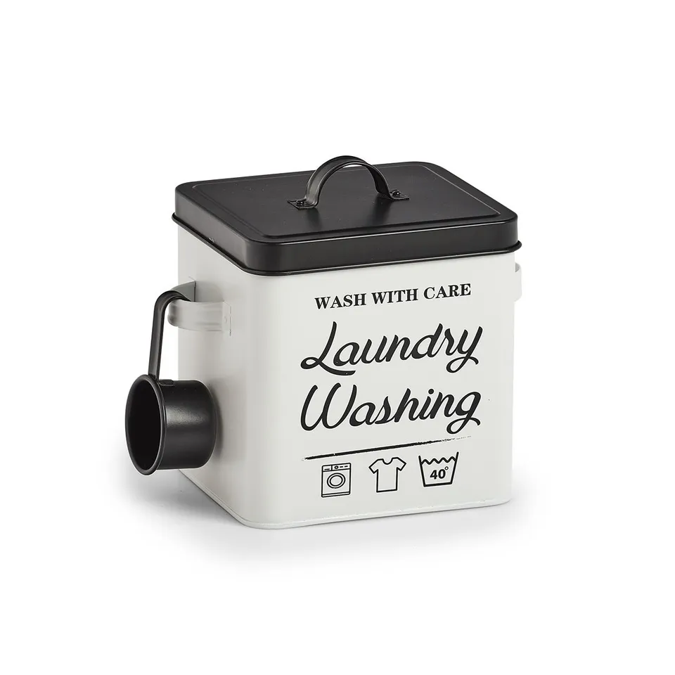 zeller-present-laundry-waschpulver-box-metall-wei-mit-l-ffel image 1