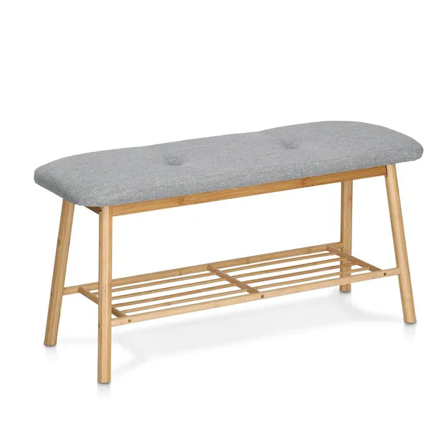 zeller-present-home-living-schuhbank-mit-ablage-bambus-leinen-grau image 1