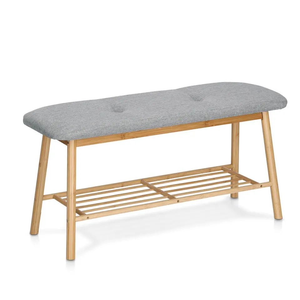 zeller-present-home-living-schuhbank-mit-ablage-bambus-leinen-grau image 1