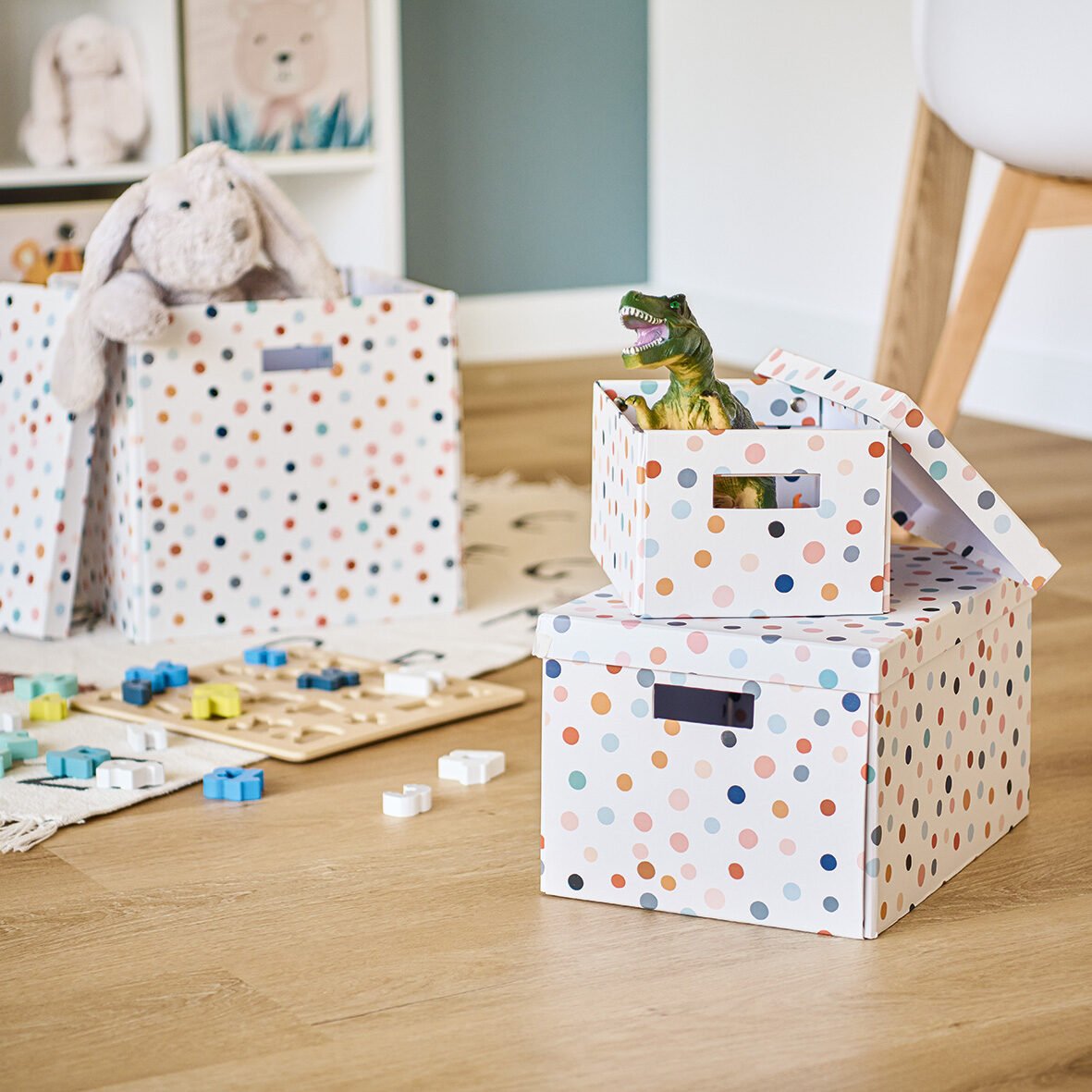 zeller-present-home-living-dots-aufbewahrungsbox-karton-bunt image 4
