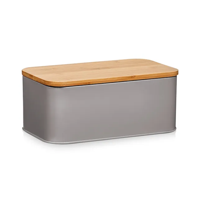 zeller-present-k-che-brotkasten-metall-matt-taupe-bambus image 1