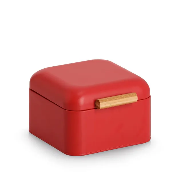 zeller-present-k-che-brotkasten-metall-rot-bambusgriff image 1