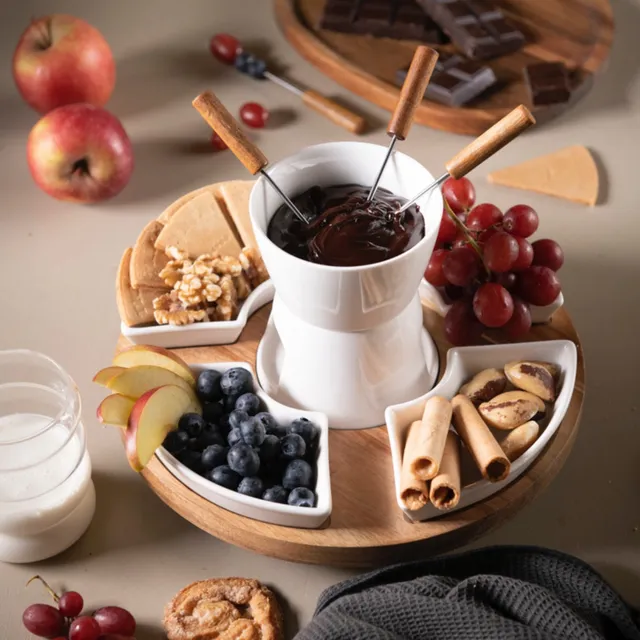 andrea-house-fondue-set-drehbar-4-teilig-porzellan-akazie image 1
