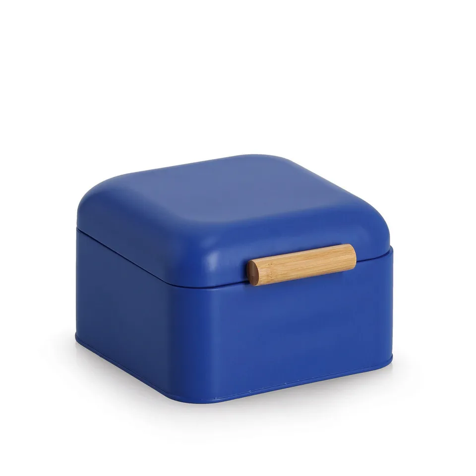 zeller-present-k-che-brotkasten-metall-bambus-blau-retro image 1