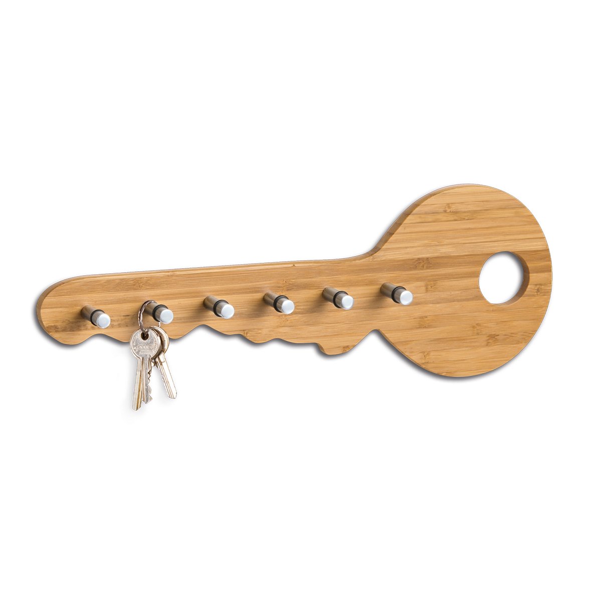 zeller-present-home-living-schl-sselboard-bambus-6-haken-schl-sselform image 2