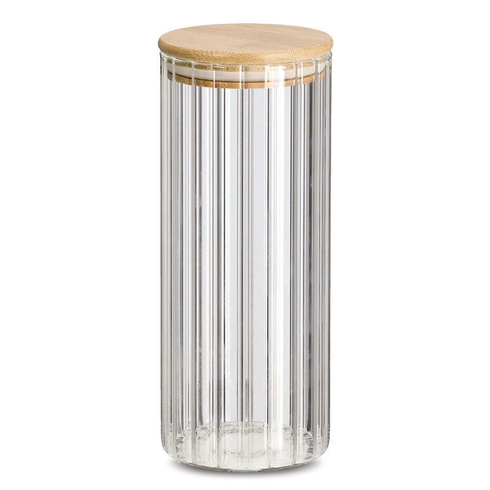 zeller-present-k-che-vorratsglas-rillen-1100-ml-bambusdeckel image 1
