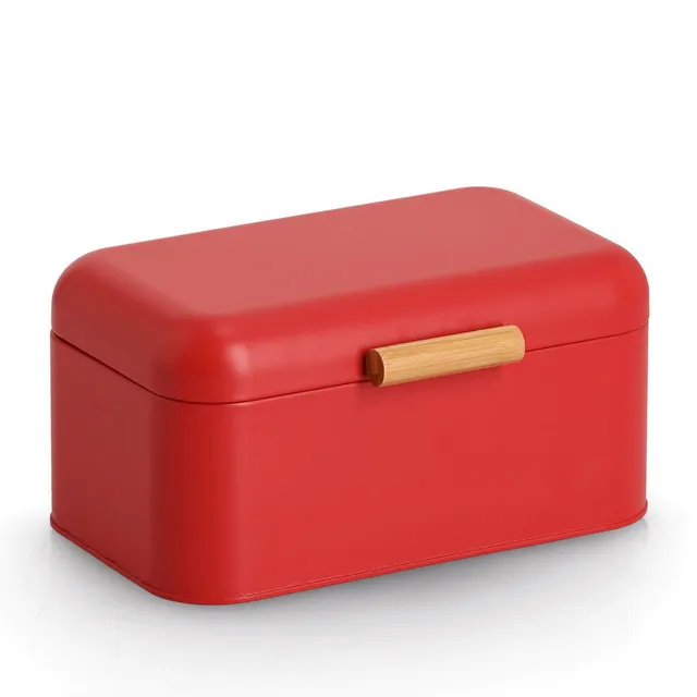 zeller-present-k-che-brotkasten-metall-bambus-rot-retro image 1