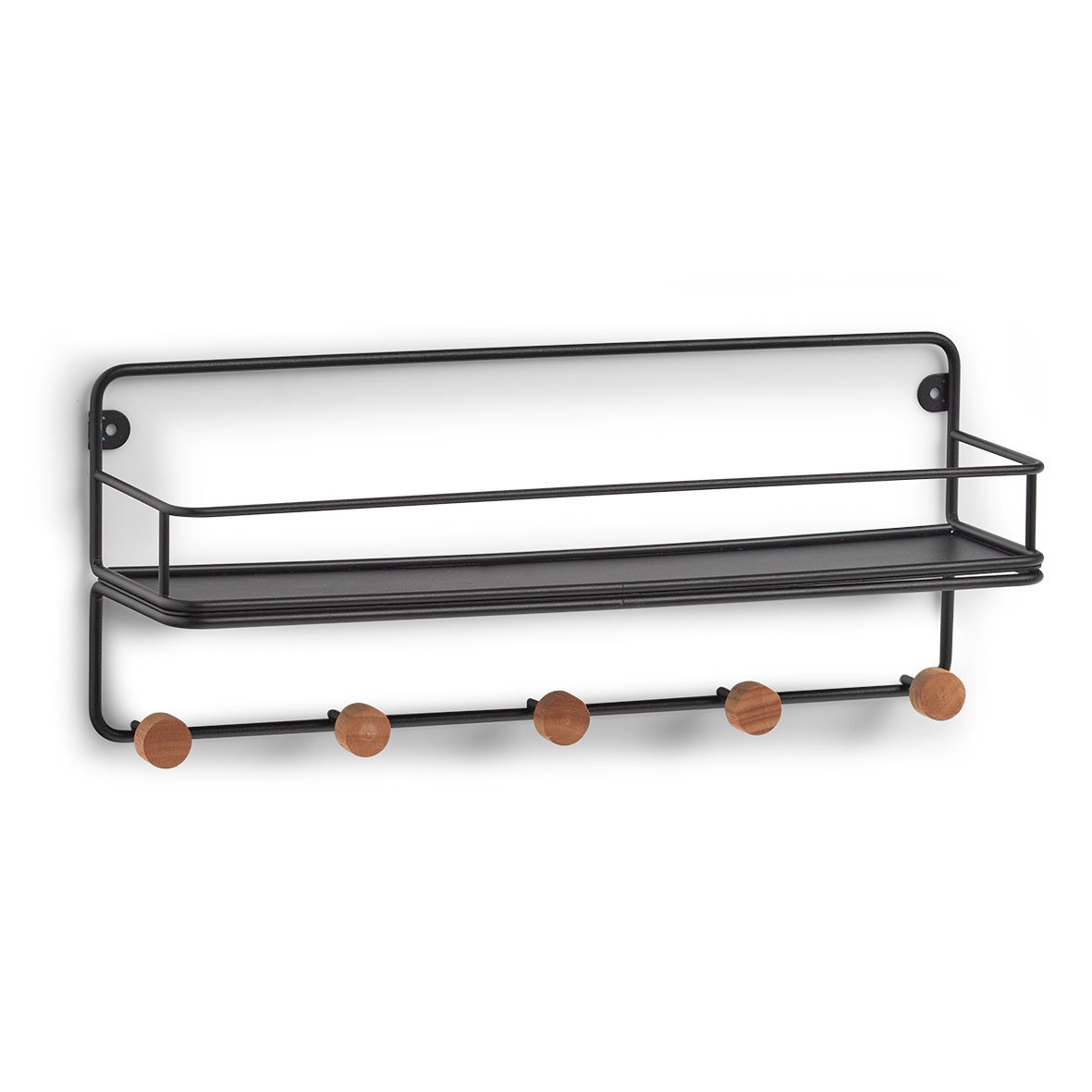zeller-home-living-wandregal-mit-haken-metall-holz-schwarz image 1