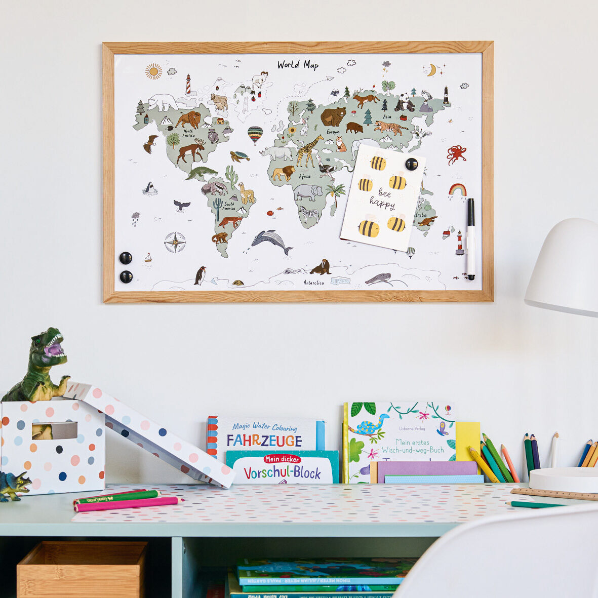 zeller-present-office-magnet-schreibtafel-weltkarte-metall-kiefer image 3