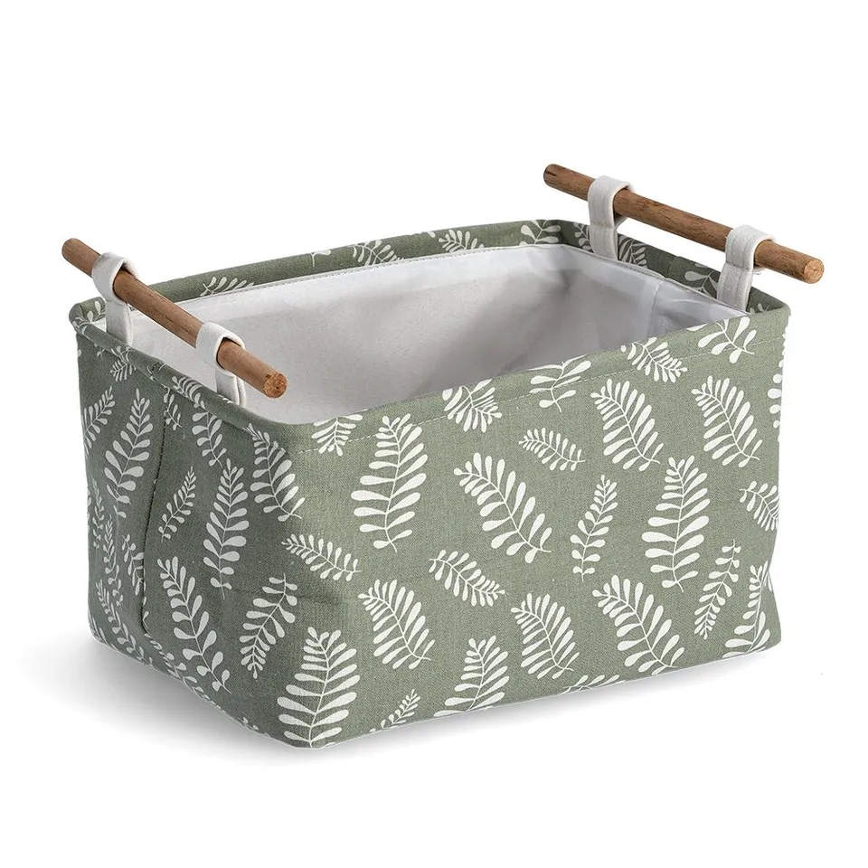 zeller-present-home-aufbewahrungskorb-leaves-baumwolle-holzgriffe image 1