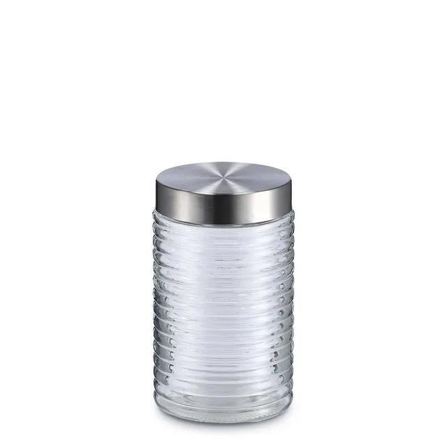 zeller-present-vorratsglas-gerillt-1000-ml-edelstahldeckel image 1