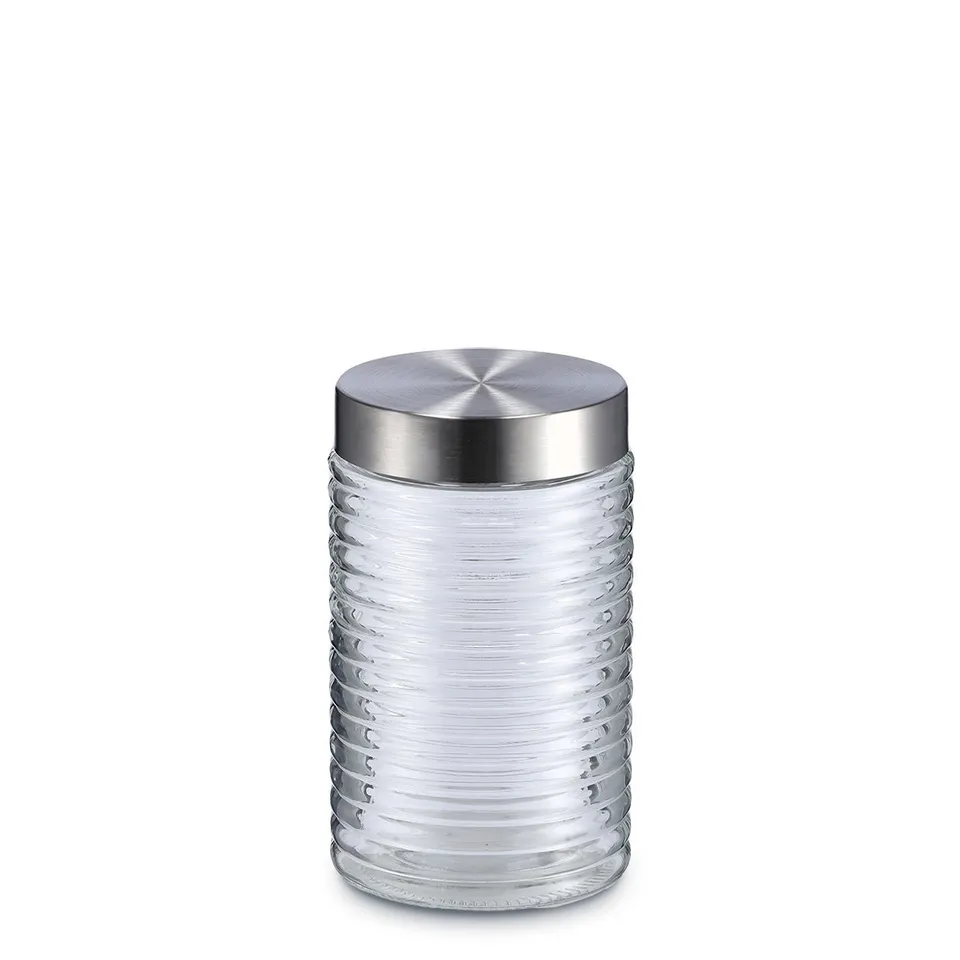 zeller-present-vorratsglas-gerillt-1000-ml-edelstahldeckel image 1