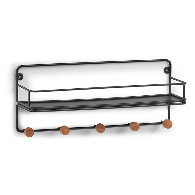 zeller-home-living-wandregal-mit-haken-metall-holz-schwarz image 1