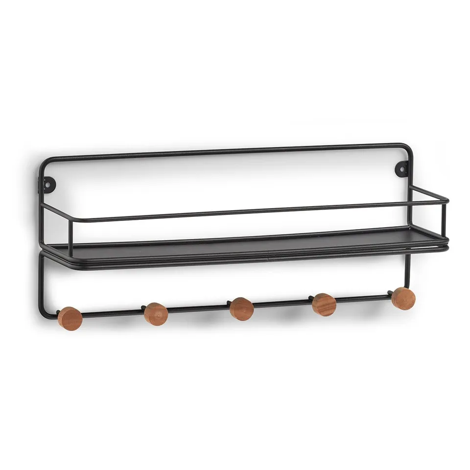 zeller-home-living-wandregal-mit-haken-metall-holz-schwarz image 1