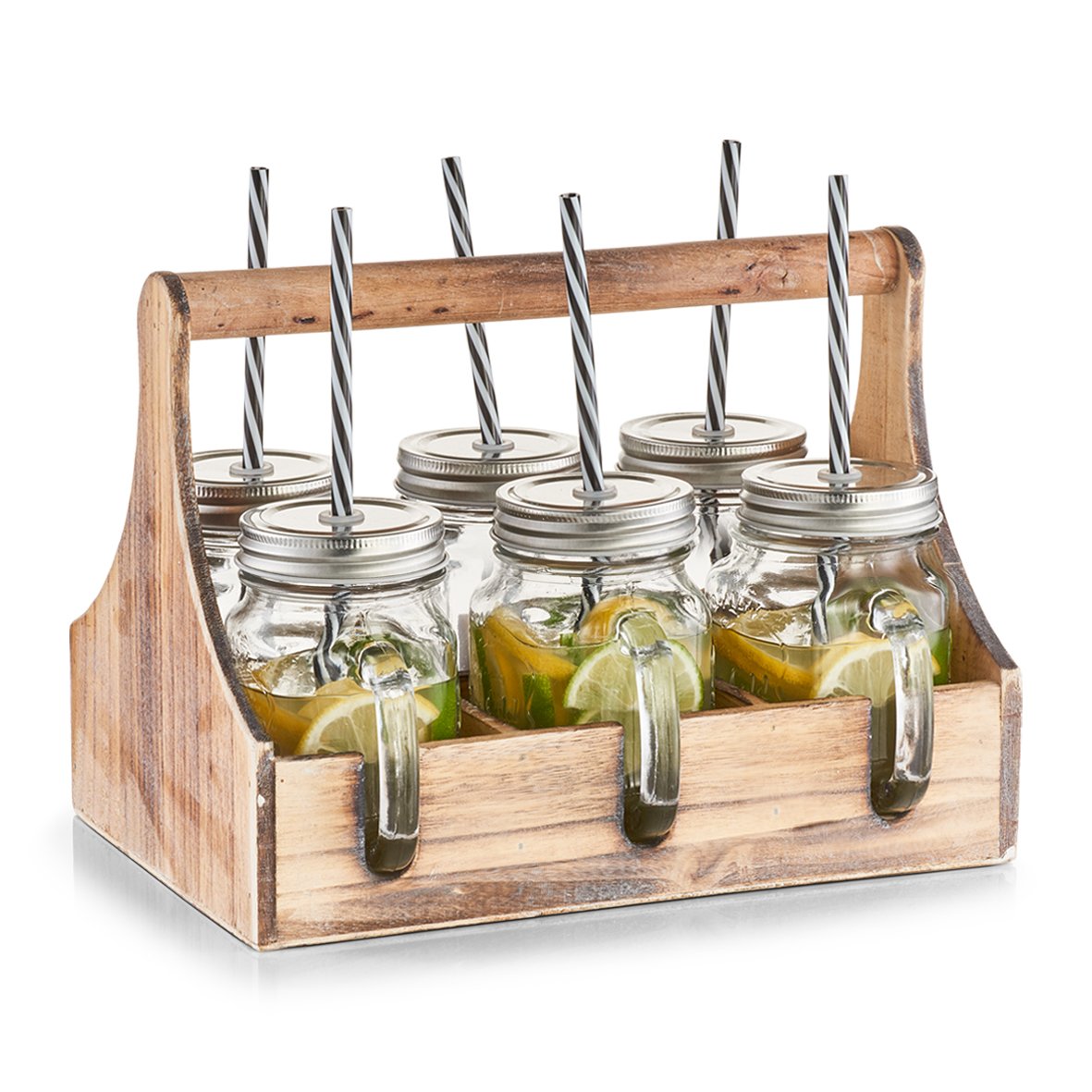 zeller-present-k-che-trinkgl-ser-set-7-tlg-glas-holz-mit-strohhalm image 2