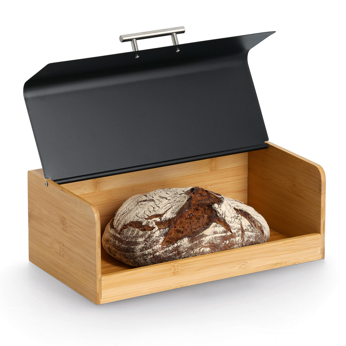 zeller-present-k-che-brotkasten-bambus-schwarz-klappdeckel image 2