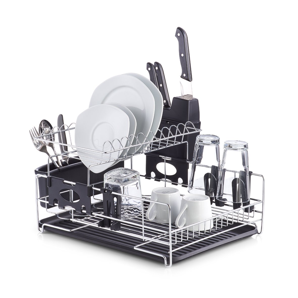 zeller-present-k-che-geschirrabtropfst-nder-metall-schwarz-besteck image 2