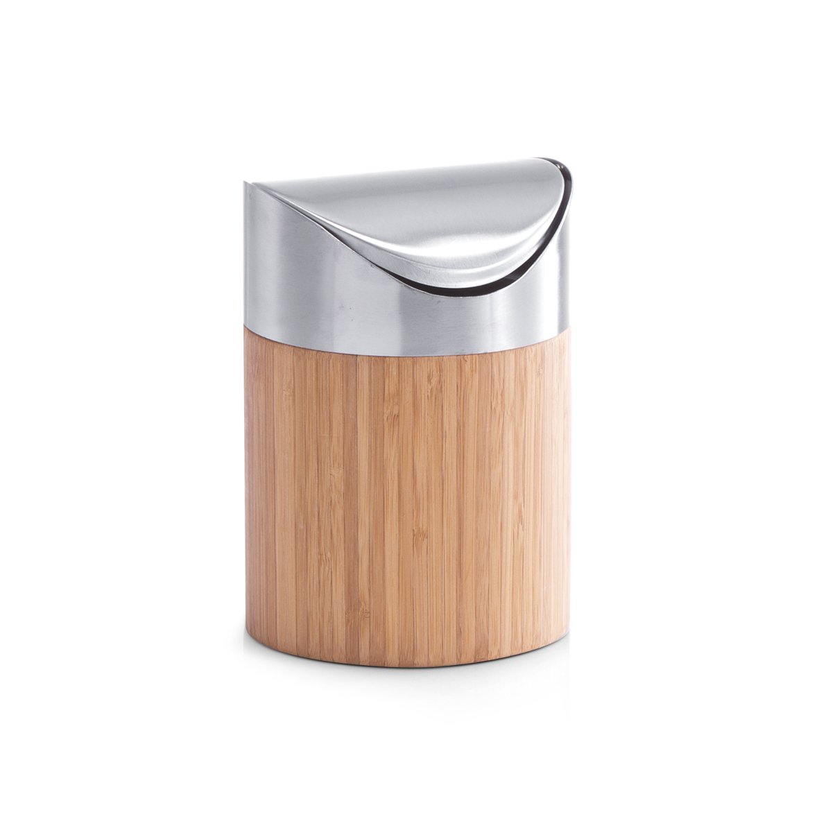 zeller-present-office-tischabfalleimer-bambus-edelstahl-klein image 1