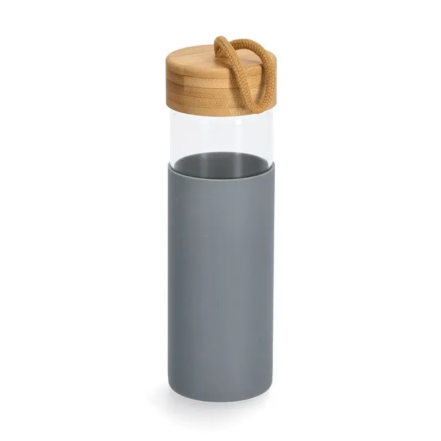 zeller-present-k-che-trinkflasche-500ml-glas-bambusdeckel-grau image 1