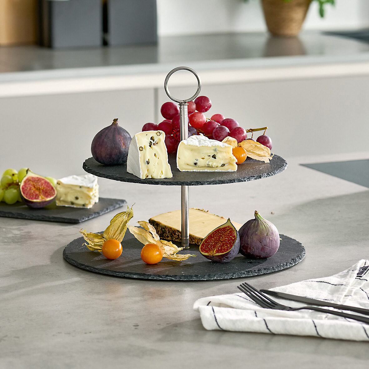 zeller-present-table-etagere-schiefer-metall-2-ebenen-k-seplatte image 3