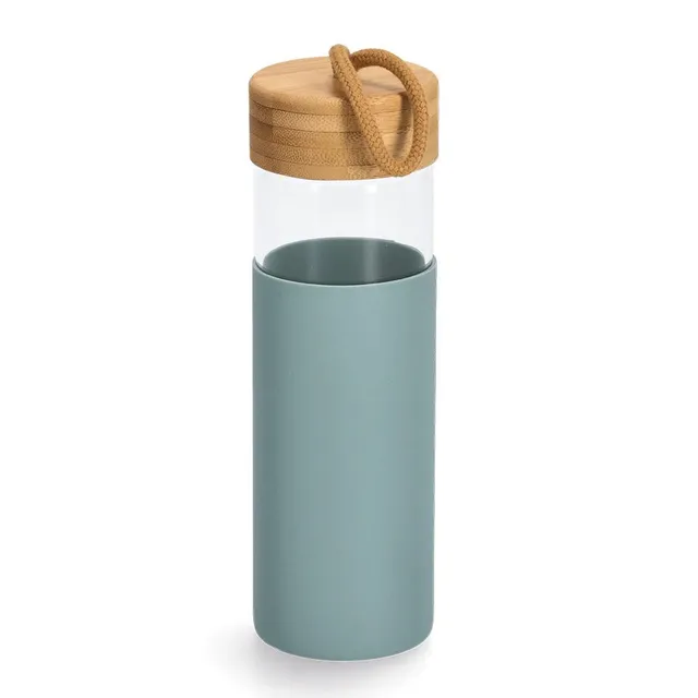 zeller-present-k-che-trinkflasche-glas-salbei-silikonh-lle image 1