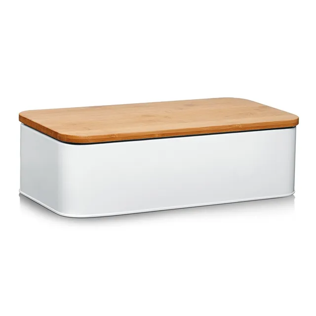 zeller-present-k-che-brotkasten-metall-bambusdeckel-matt-wei image 1