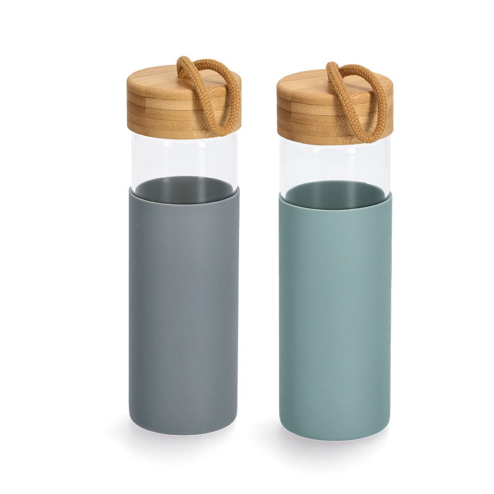zeller-present-k-che-trinkflasche-glas-salbei-silikonh-lle image 2