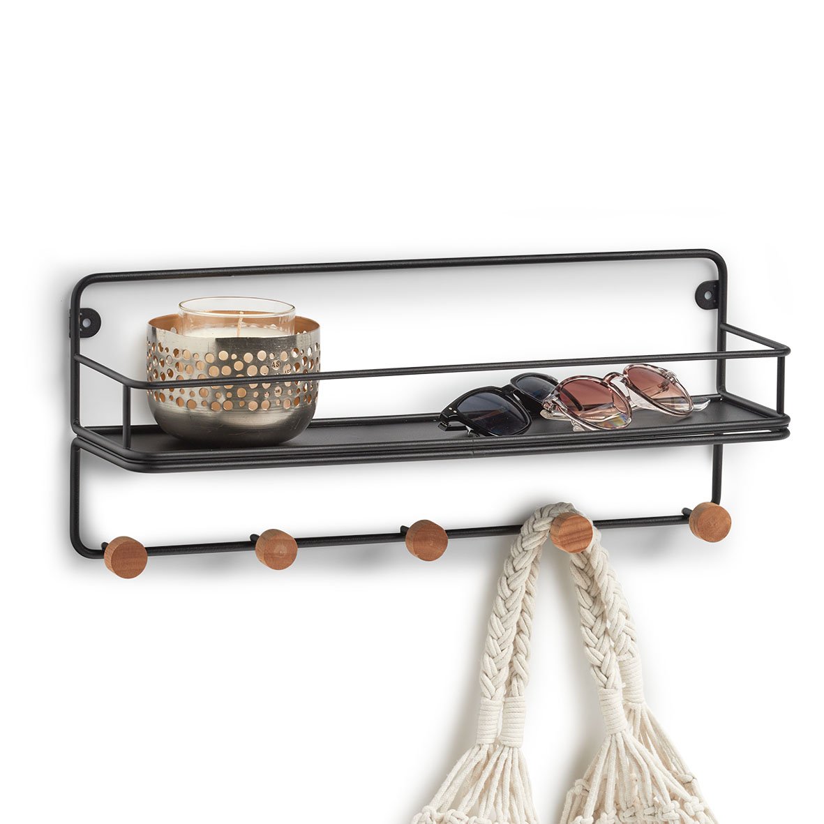 zeller-home-living-wandregal-mit-haken-metall-holz-schwarz image 4