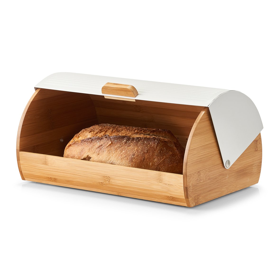 zeller-present-brotkasten-bambus-metall-wei-rolldeckel image 3