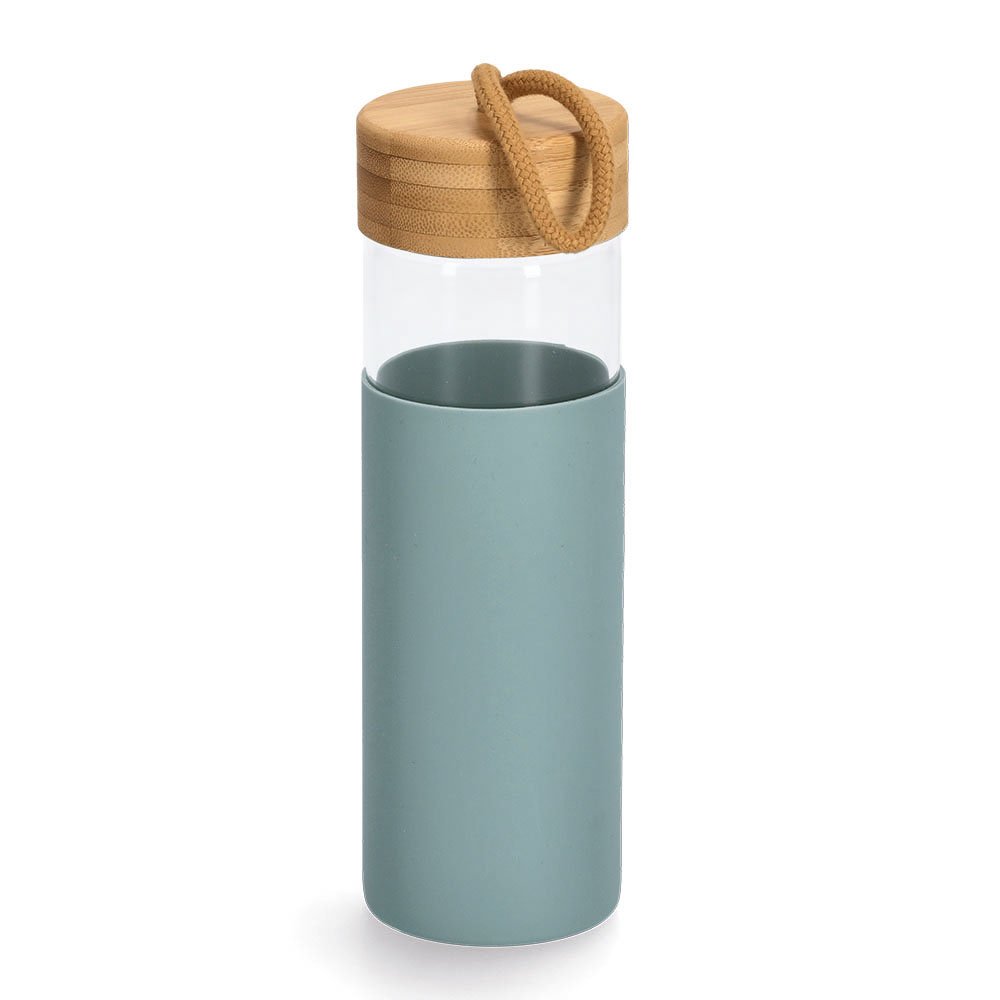 zeller-present-k-che-trinkflasche-glas-salbei-silikonh-lle image 1