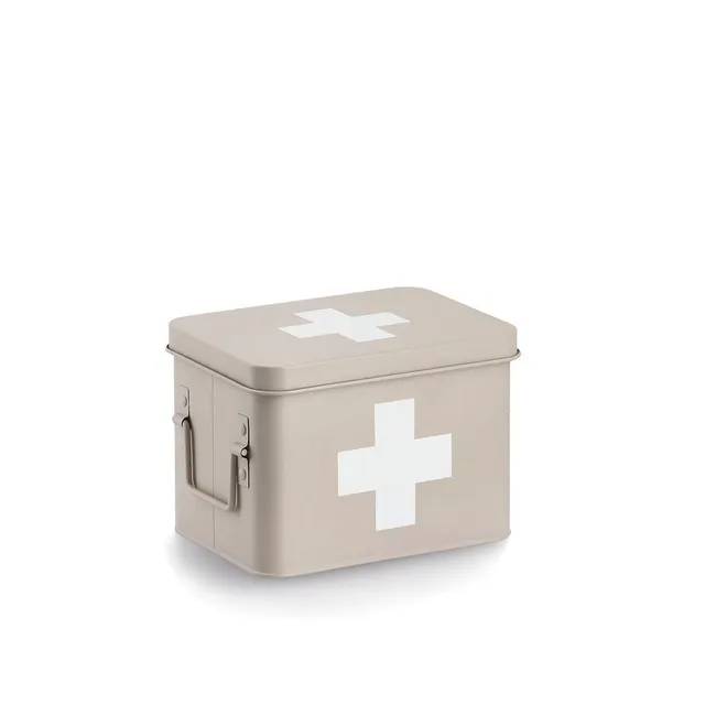 zeller-present-home-medizinbox-metall-beige-mit-deckel-kreuz image 1