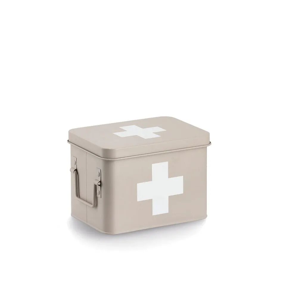 zeller-present-home-medizinbox-metall-beige-mit-deckel-kreuz image 1