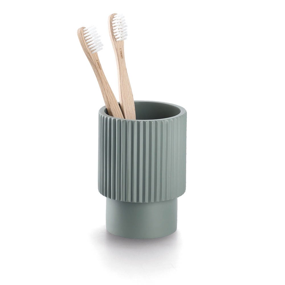 zeller-bad-zahnputzbecher-stripes-polyresin-salbei image 2