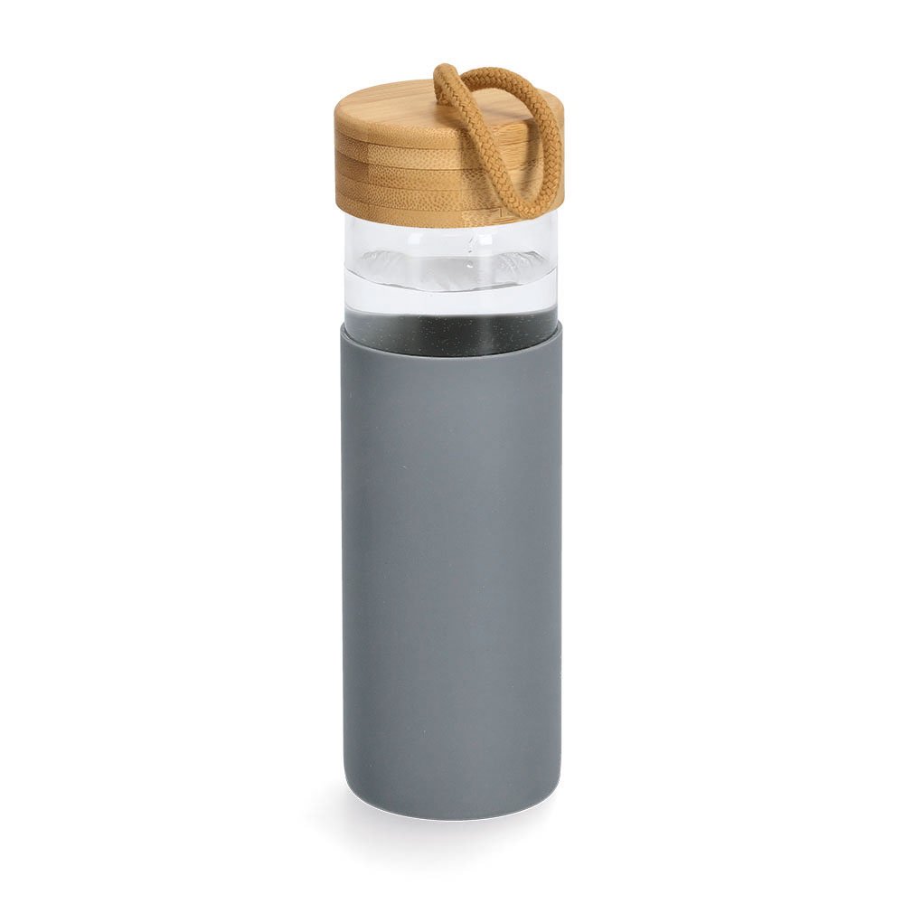 zeller-present-k-che-trinkflasche-500ml-glas-bambusdeckel-grau image 2