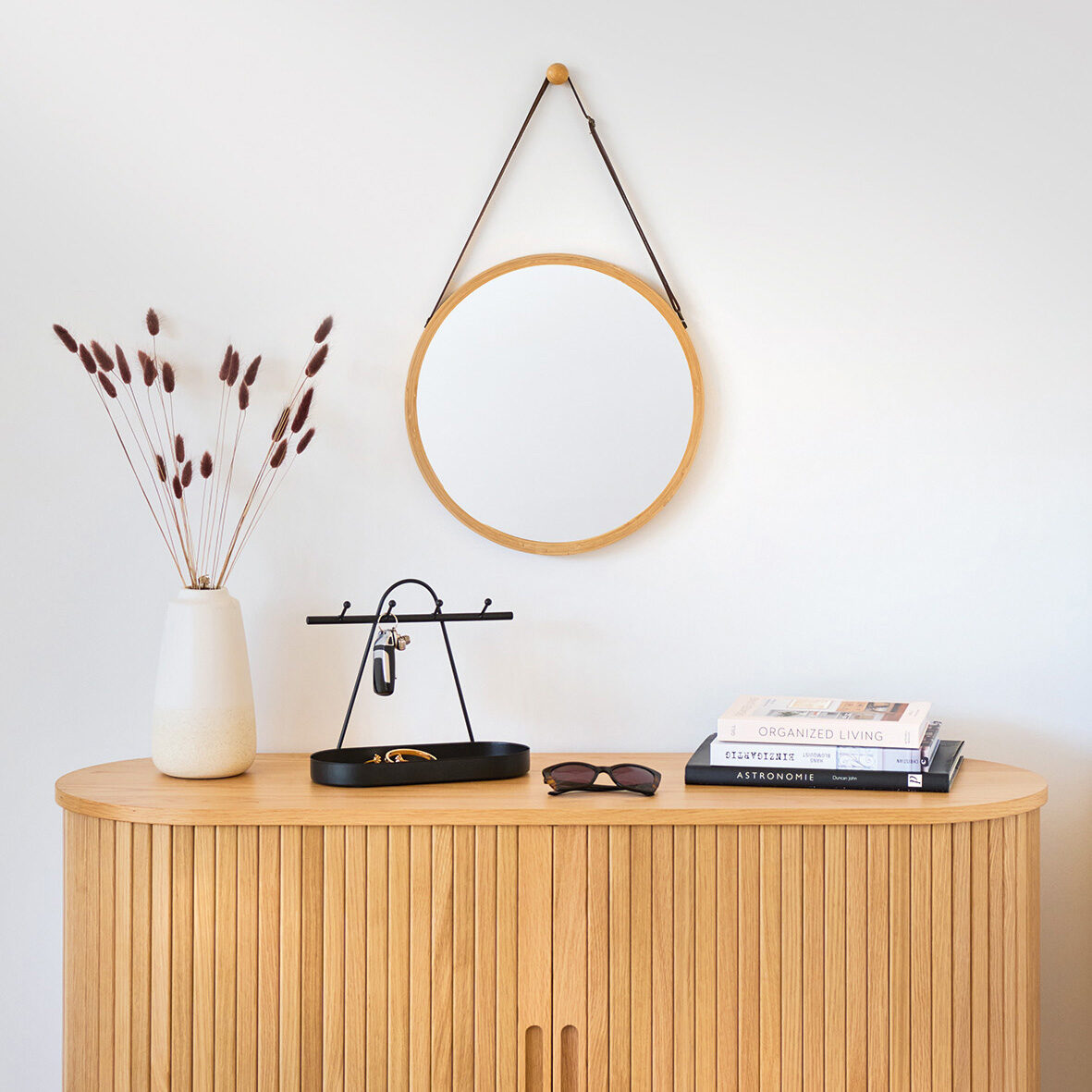 zeller-home-living-wandspiegel-rund-bambus-gurt image 6
