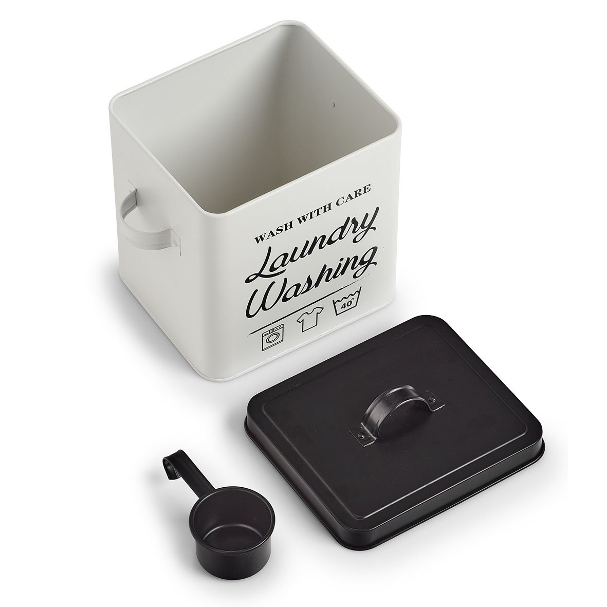 zeller-present-laundry-waschpulver-box-metall-wei-mit-l-ffel image 3