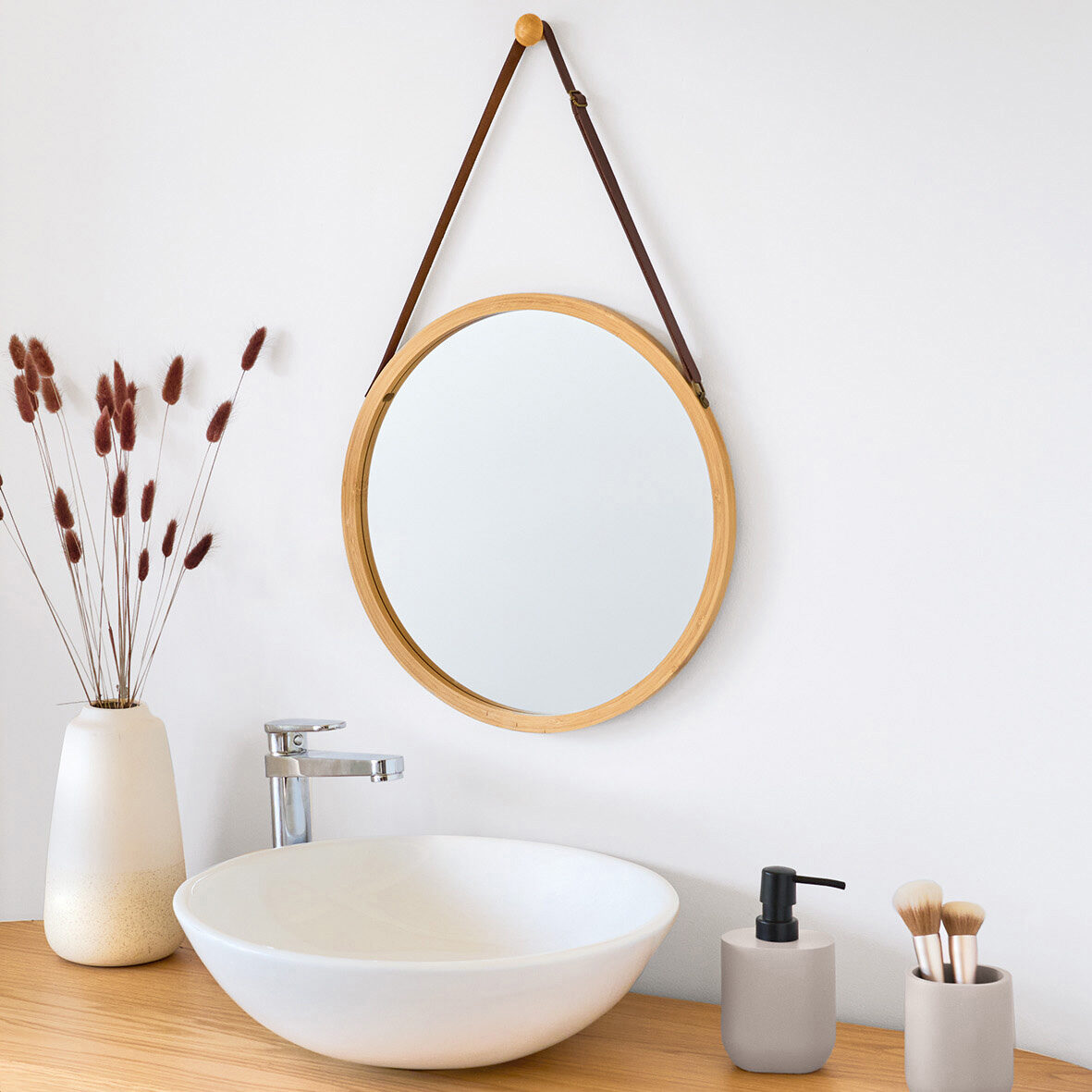zeller-home-living-wandspiegel-rund-bambus-gurt image 5