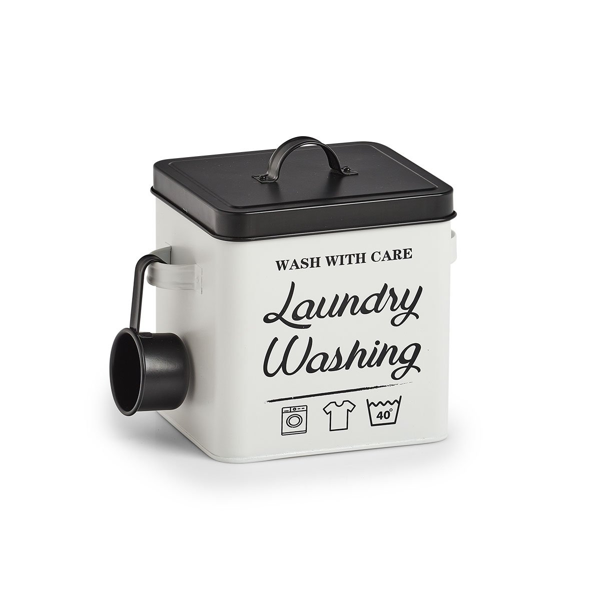 zeller-present-laundry-waschpulver-box-metall-wei-mit-l-ffel image 1
